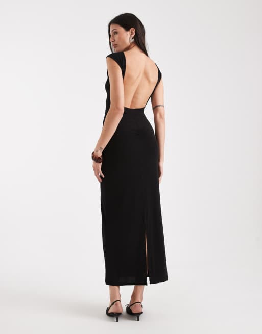 Noisy May Tall ruche detail blackless maxi dress in black