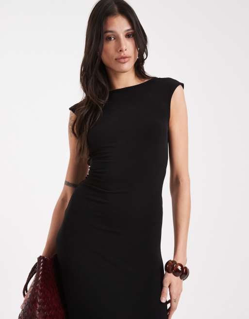 Noisy May Tall ruche detail blackless midaxi dress in black