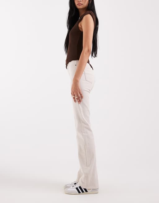 Noisy May Tall Sallie high waist flare jeans in ecru, 3 of 5
