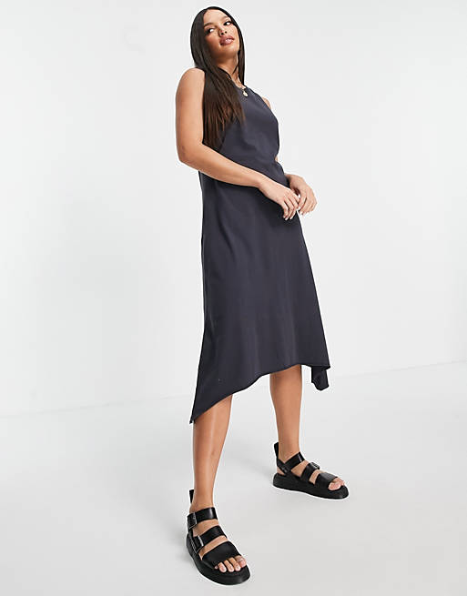 Dresses Noisy May Tall sleeveless midi dress with high low hem in washed black 