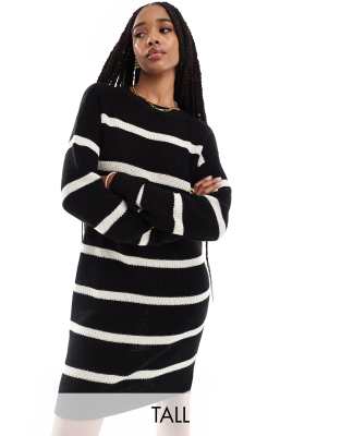 slouchy knit dress in black with cream stripe-Neutral