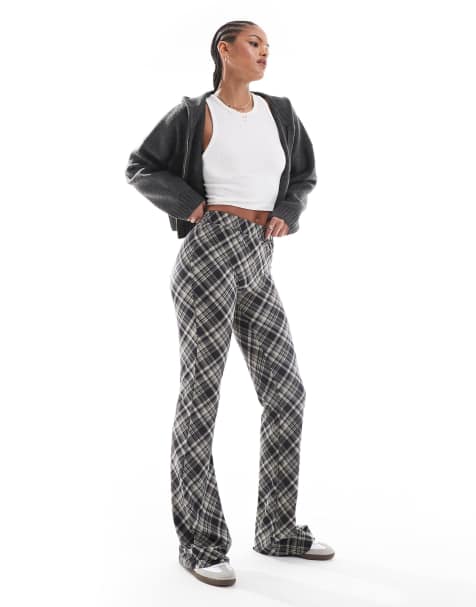Noisy May Tall flare trousers in black check
