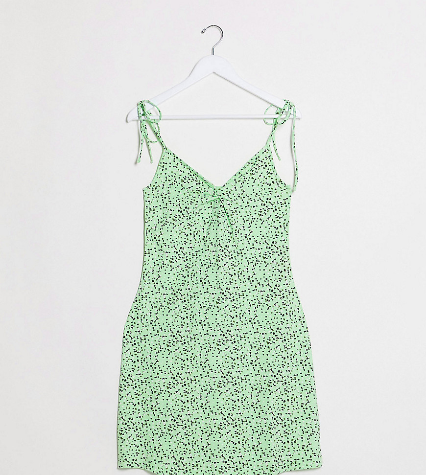 Noisy May Tall swing dress with tie cami straps in green spot print