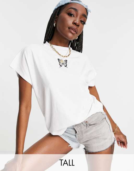 Noisy May Tall t-shirt with butterfly motif in white