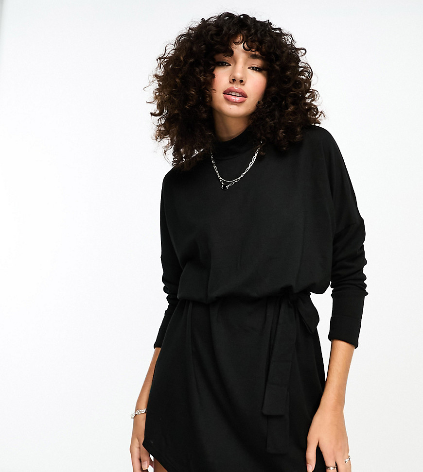 Noisy May Tall Tie Detail Knitted Mini Dress In Black