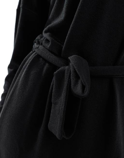 Noisy May Tall tie waist high neck knitted mini sweater dress in black