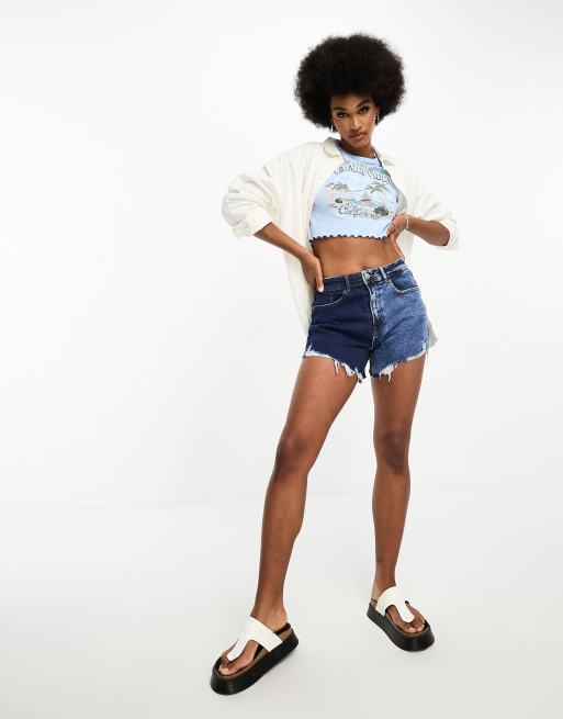 Noisy May Tall two tone denim shorts in blue