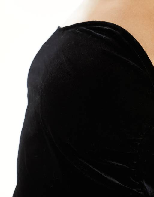 Noisy May Tall velvet bandeau midi dress in black, 2 of 4