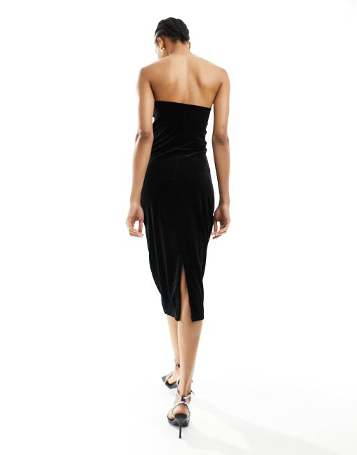 Noisy May Tall velvet bandeau midi dress in black, 3 of 4