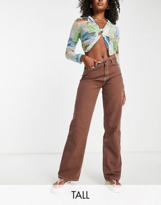 Noisy May Tall wide leg jeans in brown
