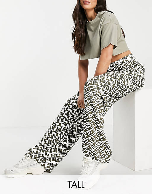 Noisy May Tall wide leg trousers co-ord in khaki abstract print
