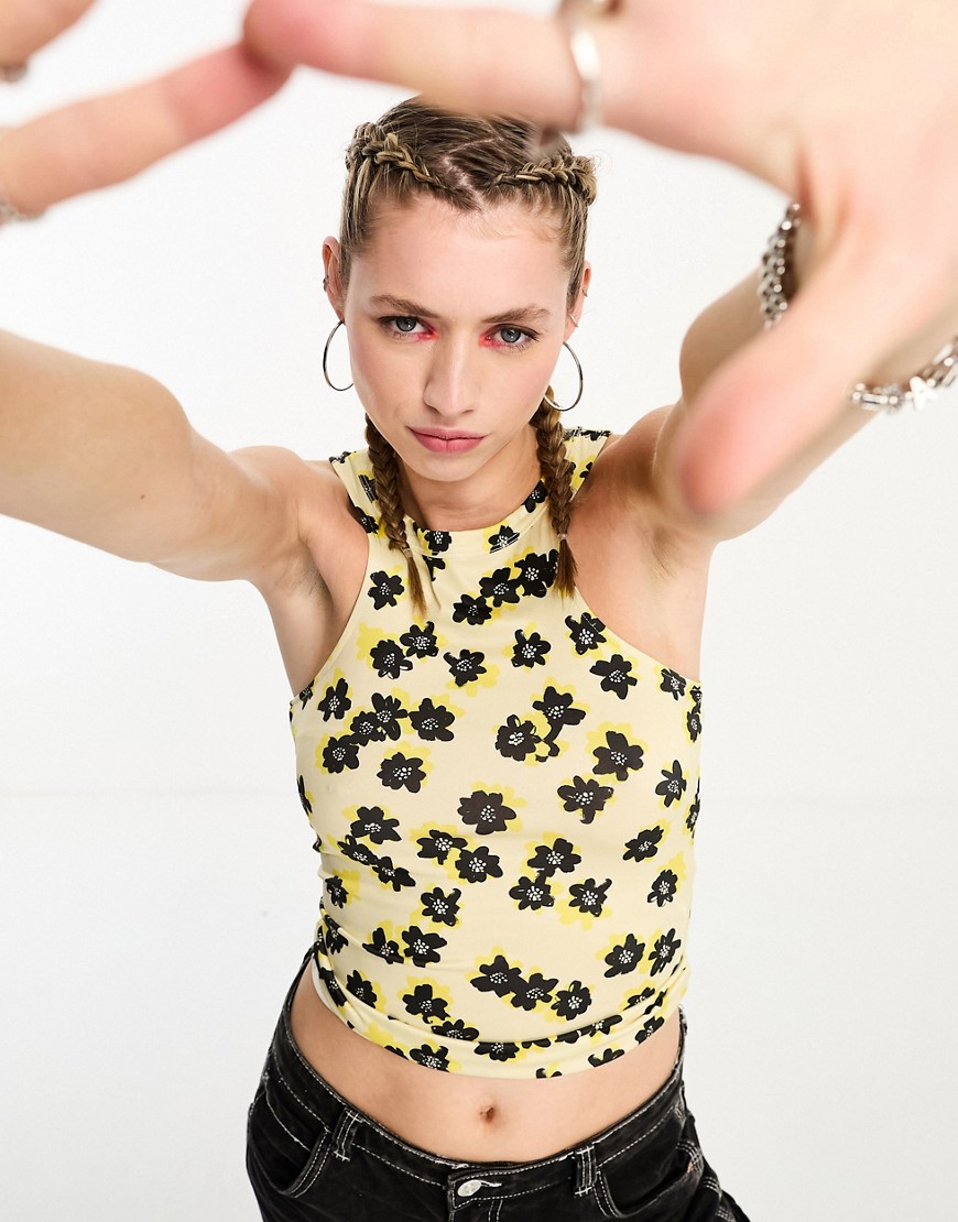 Noisy May Tank Top In Black & Yellow Floral