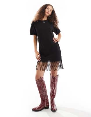 tassle mini t-shirt dress in black