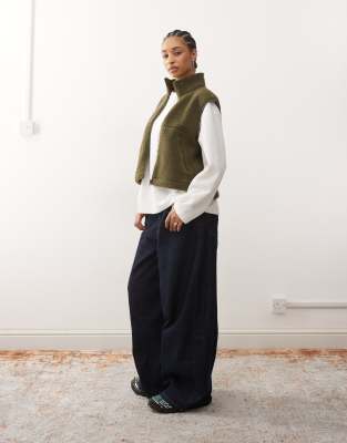 Noisy May - Teddyfleece-Weste in Khaki-Grün