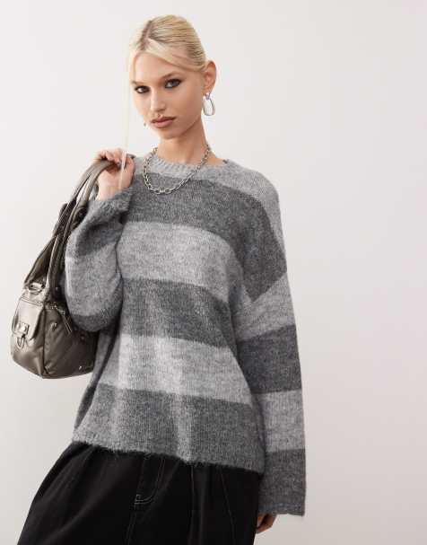 Noisy May – Teksturowany sweter oversize w stonowane szare paski - view 1