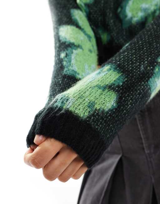 Noisy May texture knit jumper with floral print in black, 2 of 4