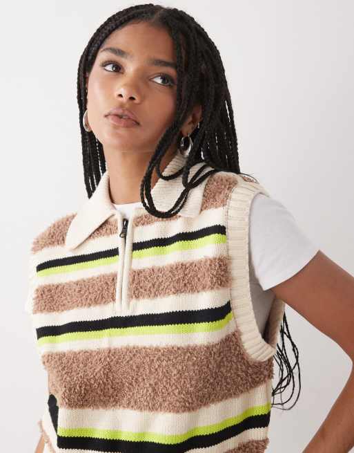 Noisy May textured knit singlet in cream & brown stripe, 4 of 4