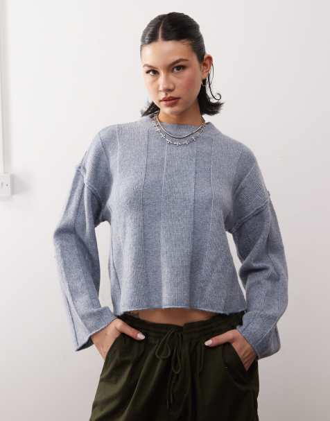 Noisy May textured knit sweater in gray blue - view 1