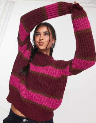 Noisy May color block sweater in orange & pink