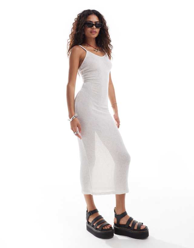 Noisy May - tie back open knit maxi dress in off white