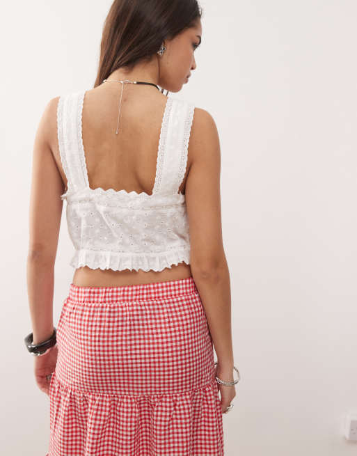 Noisy May tie front broderie top in white