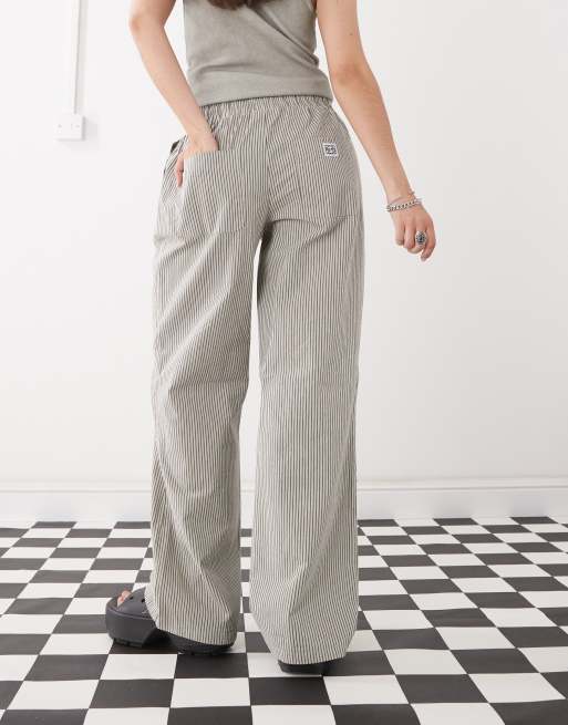 Noisy May tie front wide leg pants in gray stripes, 3 of 5