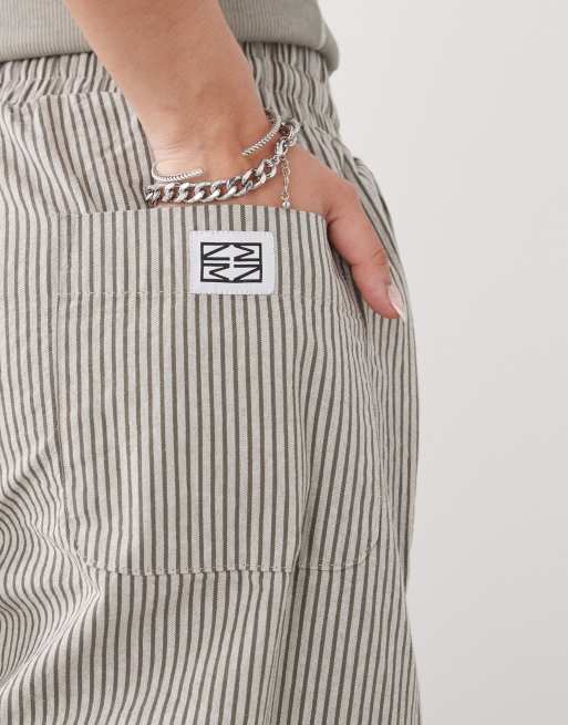 Noisy May tie front wide leg pants in gray stripes, 4 of 5