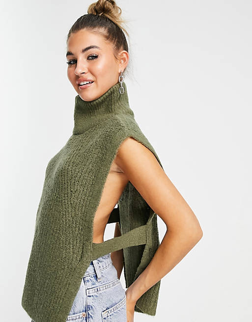  Noisy May tie side knitted vest in green 