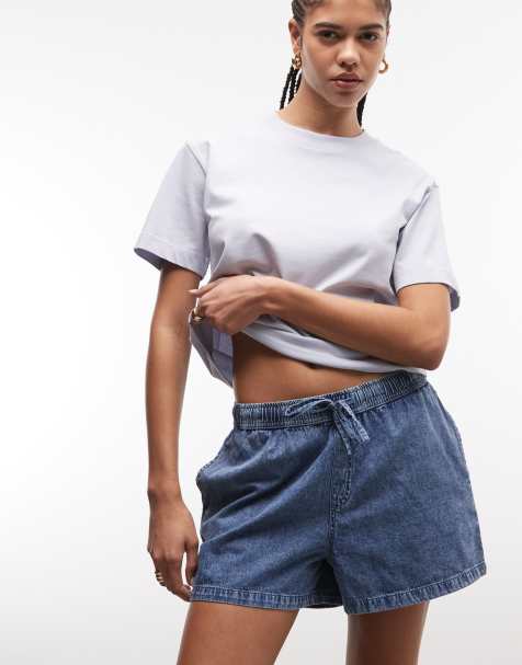 Noisy May tie waist denim short in washed blue - view 1