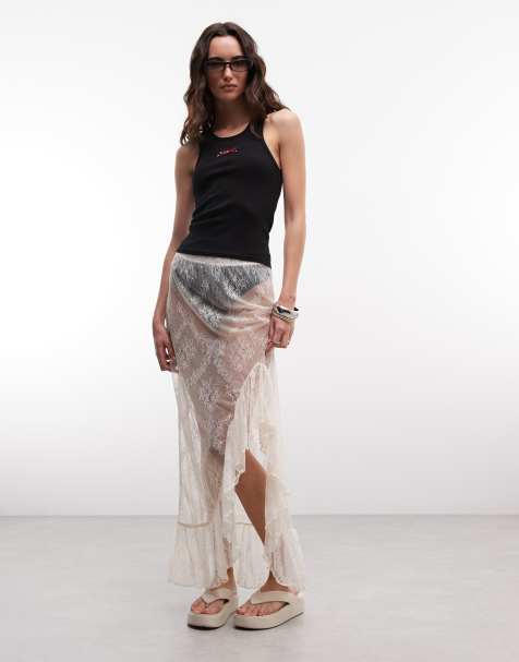 Noisy May tiered lace midaxi skirt in white - view 1