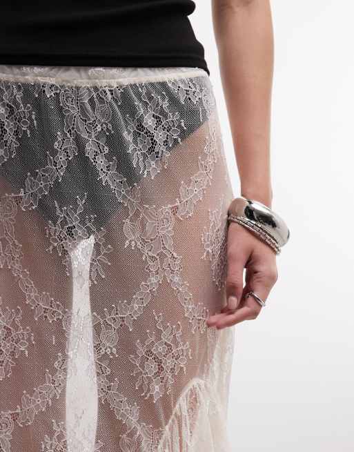 Noisy May tiered lace midaxi skirt in white, 5 of 5