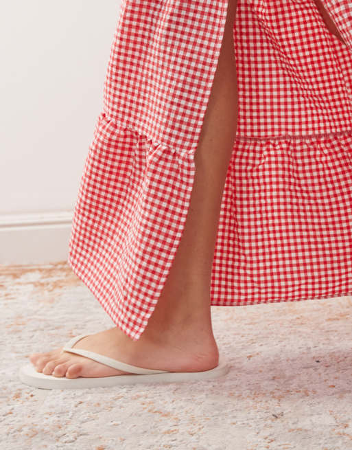 Noisy May tiered maxi skirt in red gingham, 2 of 5