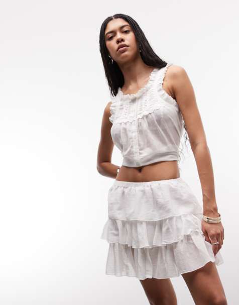 Noisy May tiered mini skirt co-ord in white - view 1