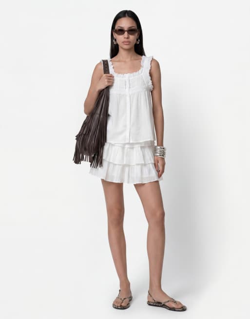 Noisy May tiered mini skirt co-ord in white, 2 of 4
