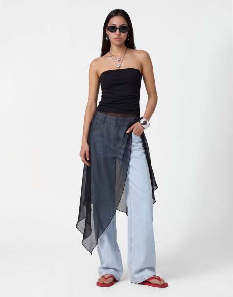 Noisy May - Top bandeau avec superposition asymétrique en mousseline - Noir - view 1