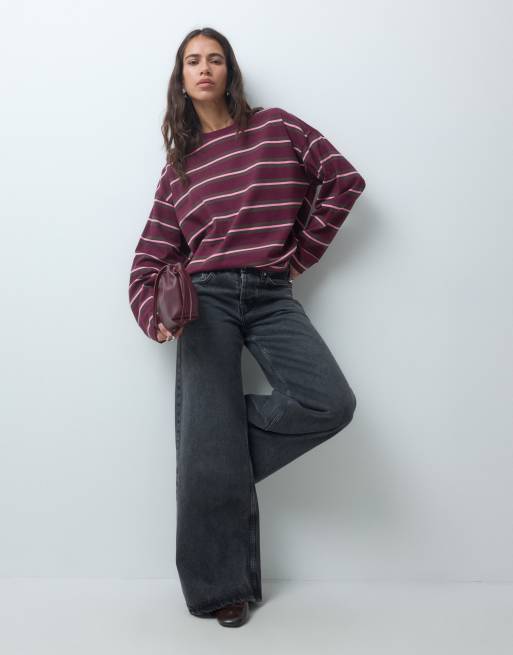 Noisy May top boxy à manches longues à rayures bordeaux et rose, 3 de 4