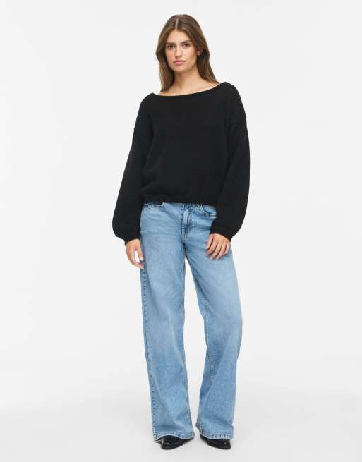 Noisy May top de canalé con cuello barco en negro, 3 de 5