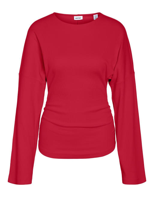 Noisy May top de punto Abbi de manga larga con cuello redondo en rojo intenso, 5 de 6