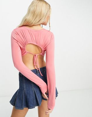 Noisy May open back detail top in coral - ASOS Price Checker