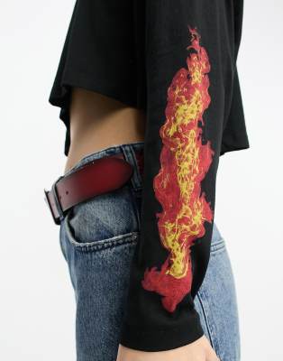 Top nero con fiamme sulle maniche-Black - Noisy May T-shirt donna  - immagine3