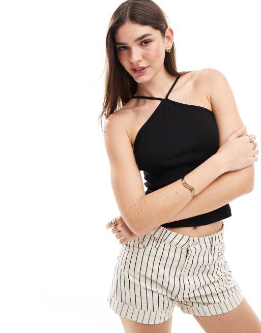 Noisy May - Top nero con incrocio sul collo 