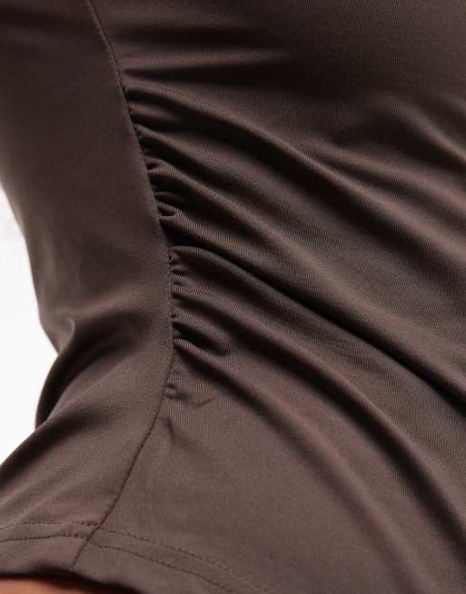 Noisy May - Top sinuoso asimmetrico marrone, 4 di 4