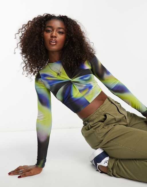 Noisy May - Top tie-dye multicolore annodato sul davanti in rete