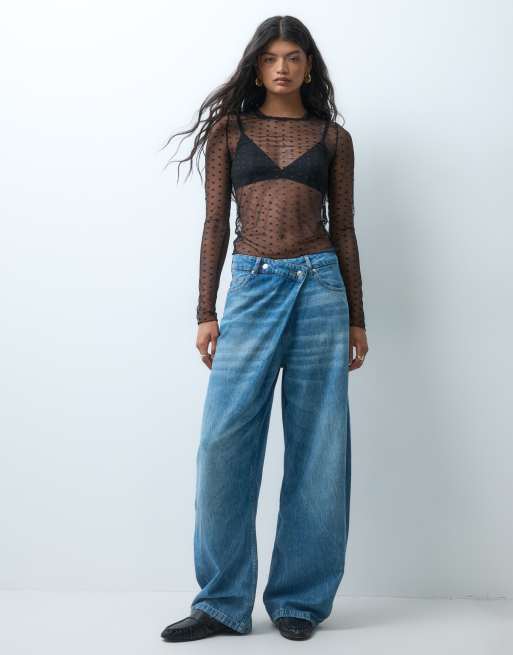 Noisy May top z siateczki z długim rękawem w serca, czarny, 4 z 4