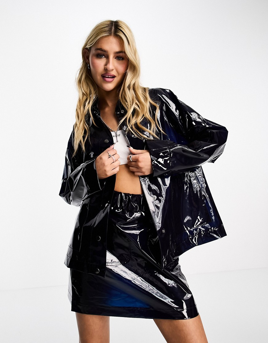 Noisy May transparent waterproof raincoat co-ord in navy
