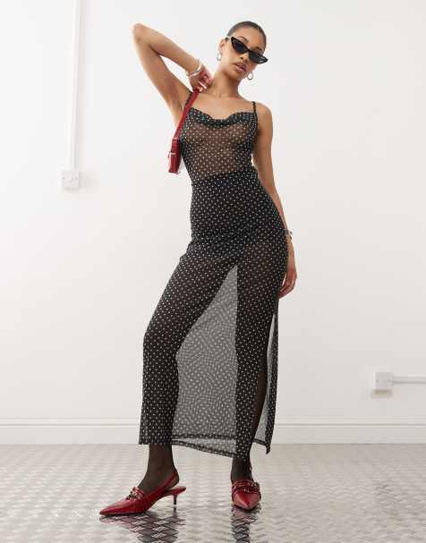 Noisy May – Transparentes Maxikleid in Schwarz mit Punkteprint - view 1