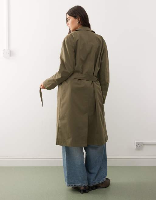 Noisy May trench coat in khaki green | ASOS
