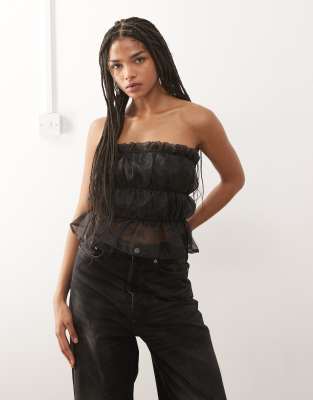 Noisy May Tuile Bandaue Top In Black