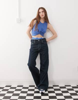 Noisy May Twist Front Crop Top In Blue