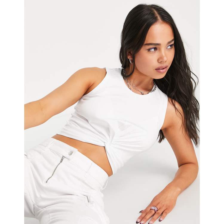 Noisy May twist front crop top in white